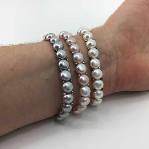 Pink, Grey, White Simulated Pearl Bracelet Set - Picture 3 of 14